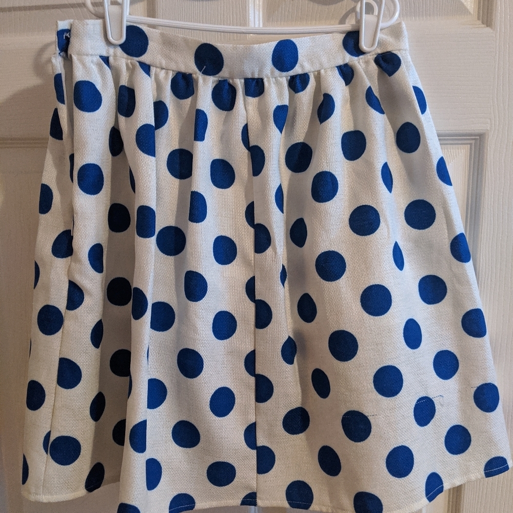 Polka Dot Blue & White Mini Skirt w/ Tulle Lining